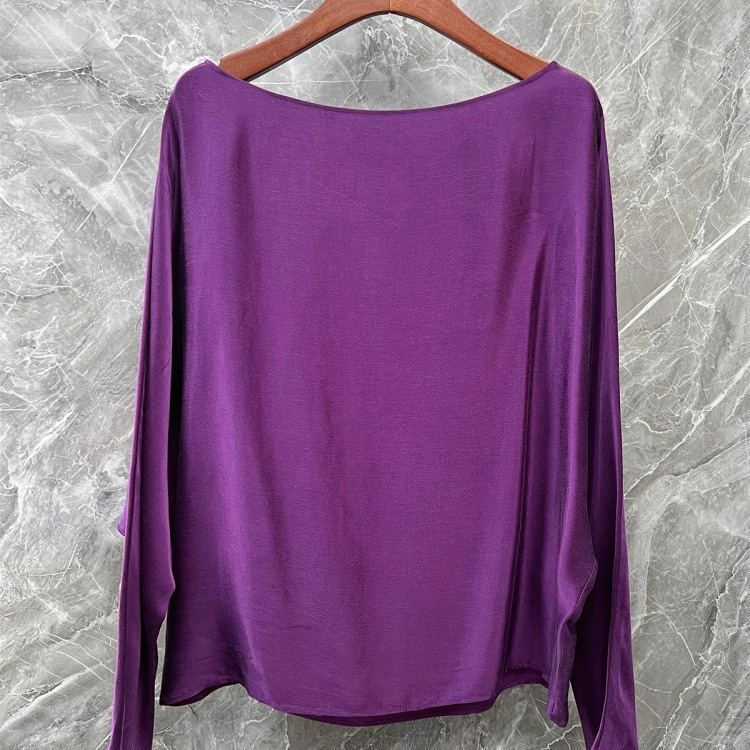 Unique and Beautiful Purple Cupro Silk Top for Women, 2026 Spring New Style, High-End and Elegant Loose Batwing Shirt T-Shirt