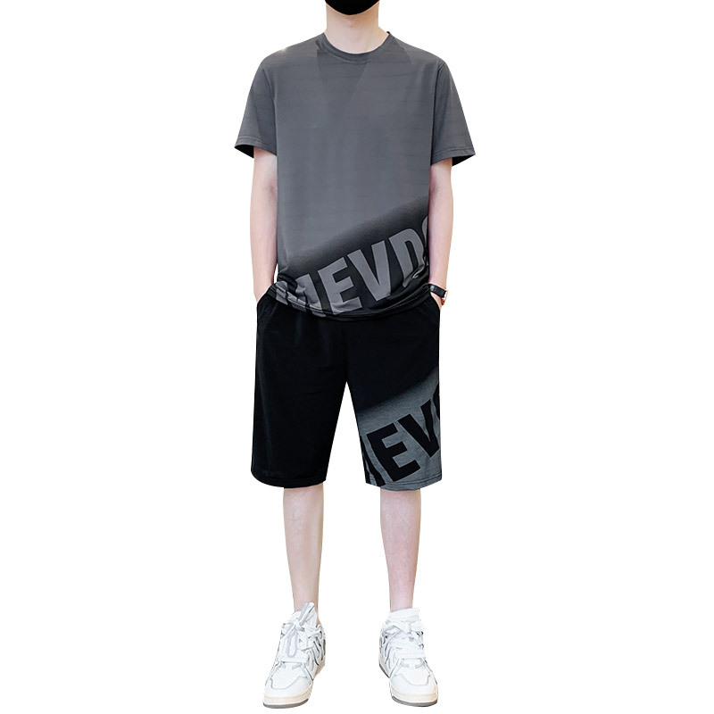 Verano de seda de hielo camiseta de los hombres de secado rápido pantalones cortos de manga corta traje deportivo casual ropa de hombre con un conjunto de guapo