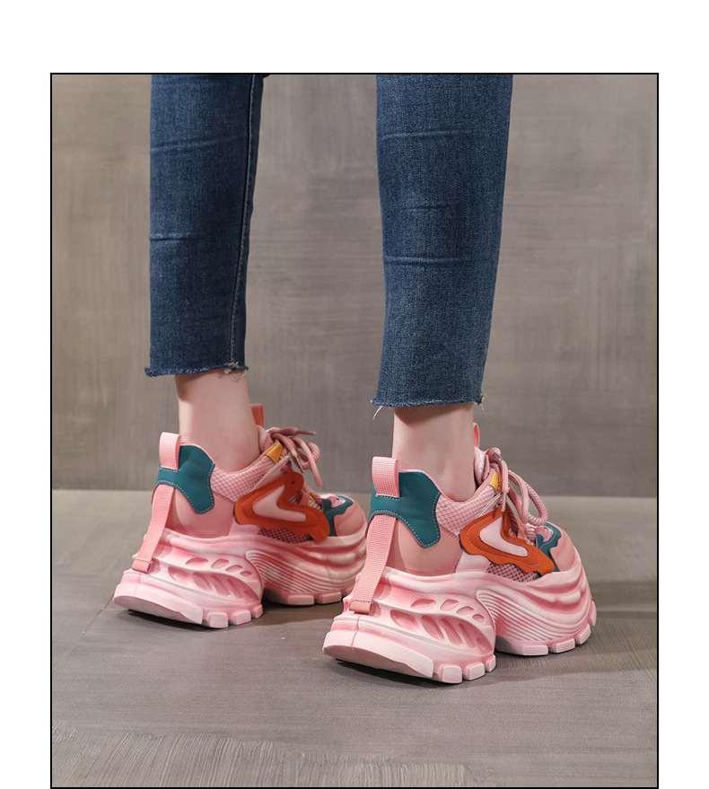 Giày sneaker nữ đế dày lưới thoáng khí phong cách daddy giày tăng chiều cao — màu hồng chi tiết 13