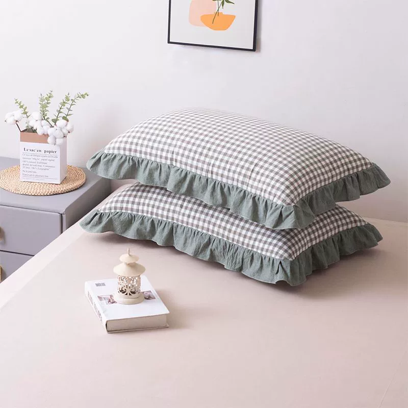 Наволочка из окрашенной в пряже хлопчатобумажной ткани в японском стиле, простая однотонная клетчатая пара для взрослых, односпальная студенческая общежитие