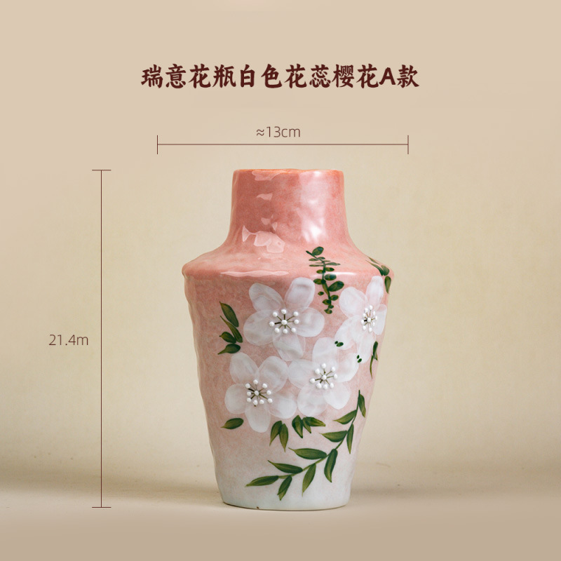 景德镇手工油画花瓶干花家居装饰电视柜摆件酒柜电视柜陶瓷小花器|undefined