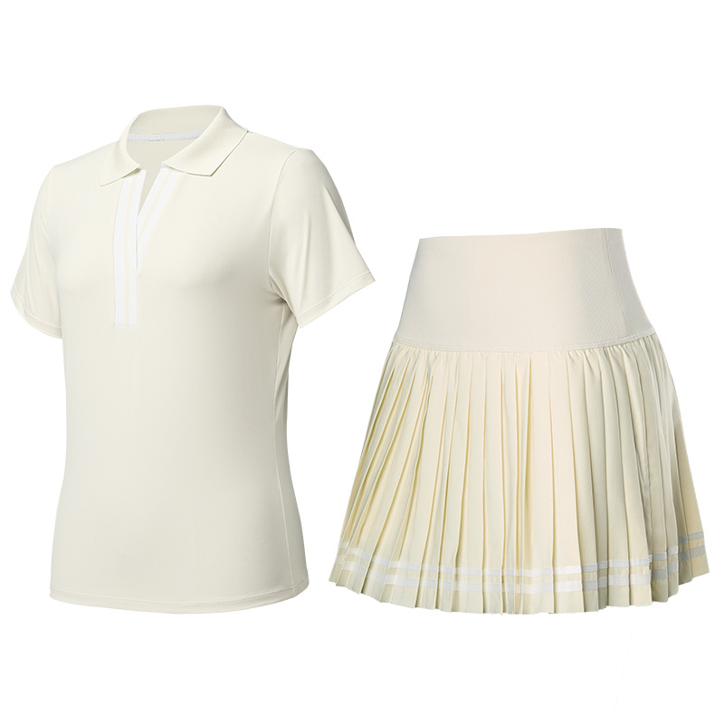 Trajes deportivos transfronterizos con solapa en V, mangas cortas falsas de dos piezas, falda corta, tenis de verano, ropa de ejercicio de secado rápido