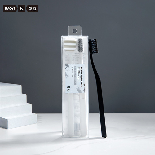 RAOYI new black and white spiral bristle toothbrush tongue scraping brush combination adult household soft bristle toothbrush manufacturer wholesale