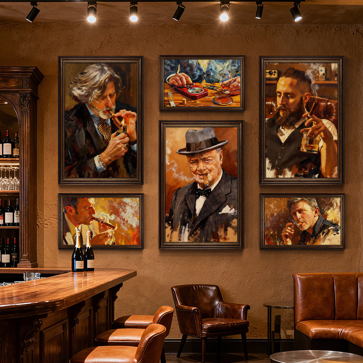 Cigar Bar Decorative Painting, Retro Whiskey Oil Painting, Bar Ktv Private Room Hanging Painting, Industrial Style Tobacco and Alcohol Shop Wall Art