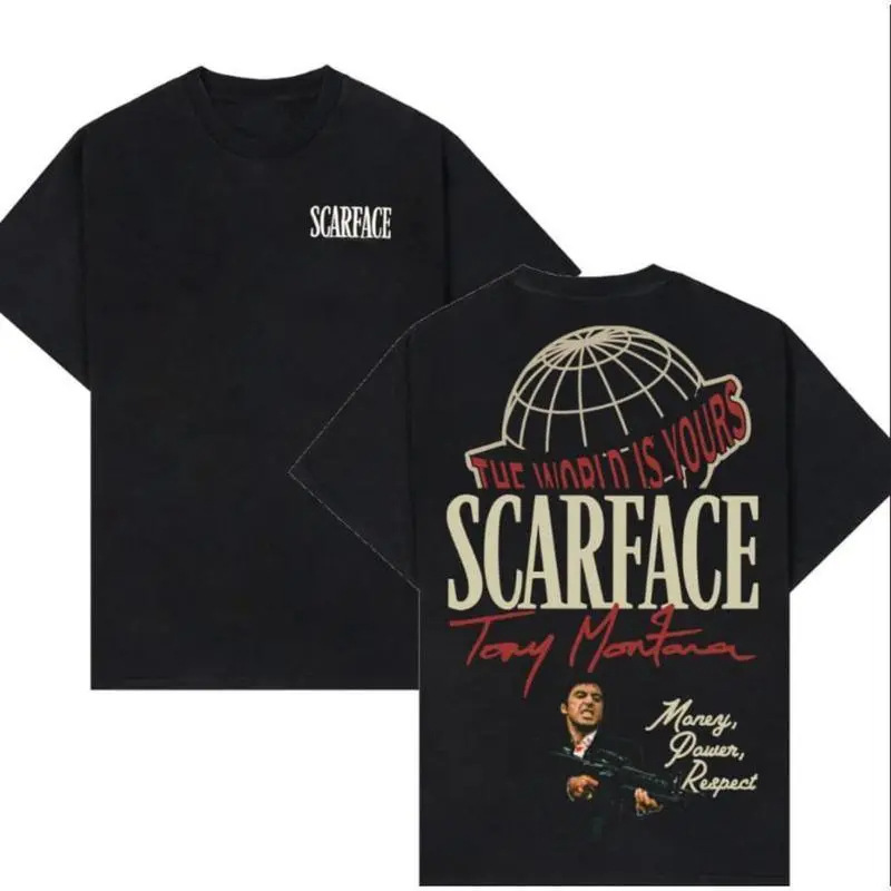 European size pure cotton Scarface Tony Montana vintage distressed T-shirt street style men's short sleeve