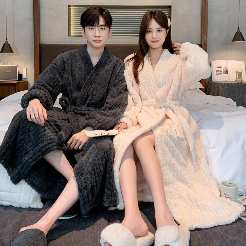 긴 산호 양털 남자 플러스 사이즈 목욕 가운 플란넬 파자마에 기모 여자의 가을과 겨울 가운
