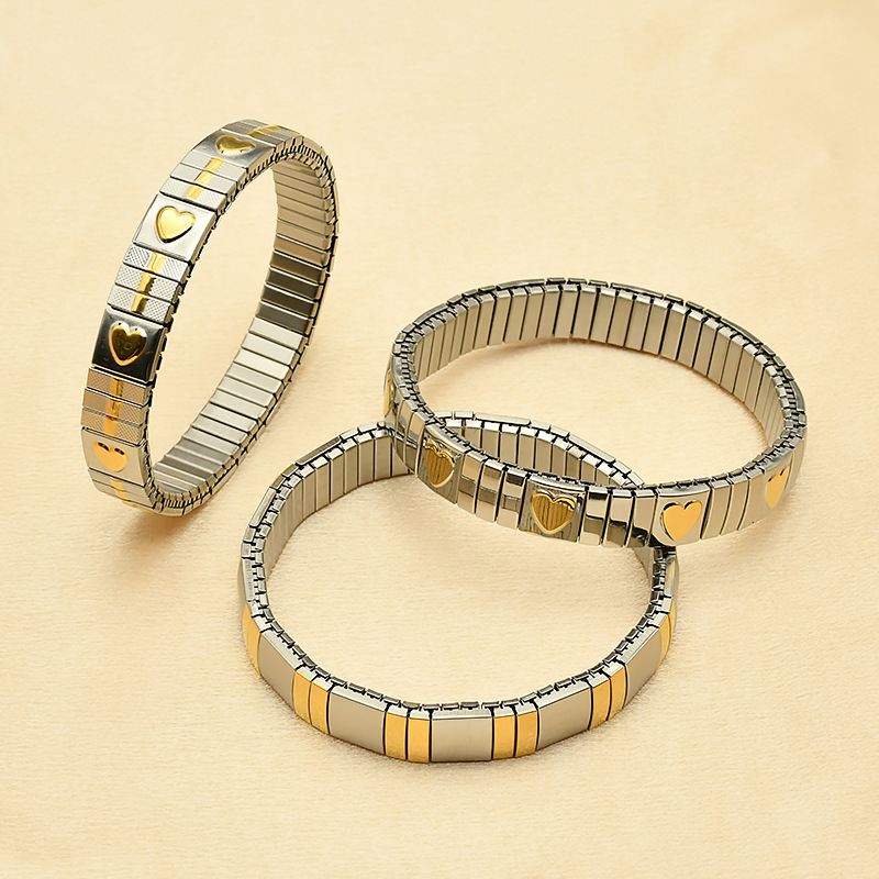 304 Stainless Steel Pendant Material Simple Style Heart Shape 304 Stainless Steel 18K Gold Plated Bracelets In Bulk