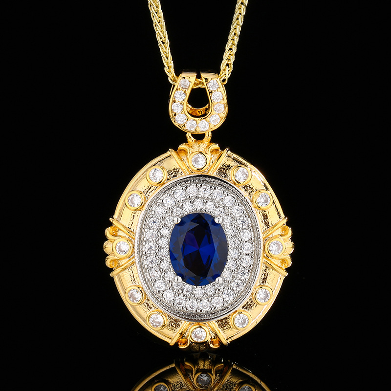 Otoño e invierno nuevo estilo Zhuang Shengsheng joyería simulación corindón oro retro palacio diseño colgante collar piedra principal 8*10