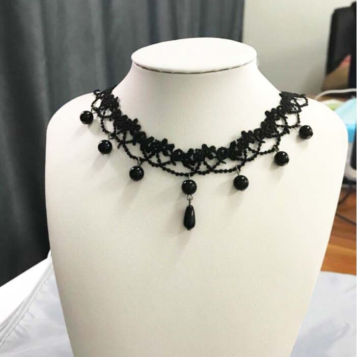 派对女王宝石宽颈饰黑色蕾丝项链 朋克礼服配饰假领子精致