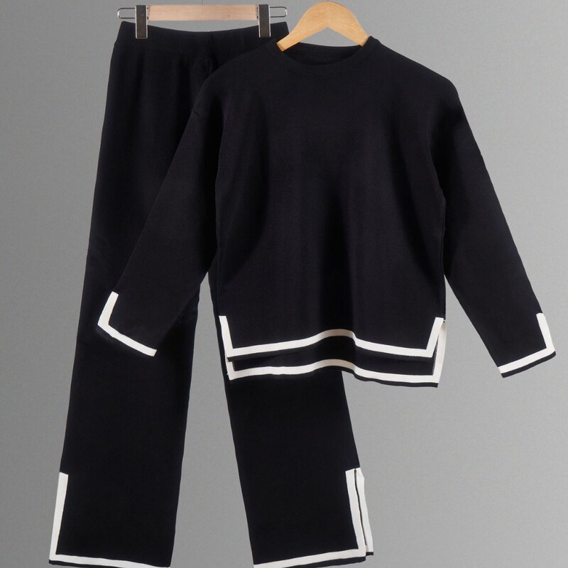 European and American cross-border new home wear suit 2-piece long-sleeved knitted sweater top wide-leg pants casual suit