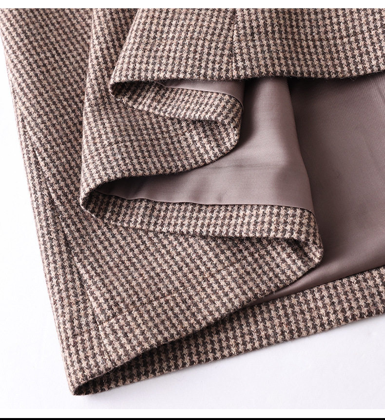 Chân váy bút chì họa tiết răng sói dáng ôm xẻ tà trước chất liệu len dạ — Houndstooth màu nâu chi tiết 16