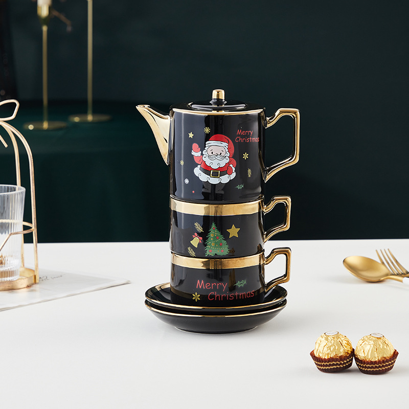Estilo europeo del norte de cerámica tetera taza de agua conjunto Santa Claus juego de té taza de té juego de sala de estar hogar regalo