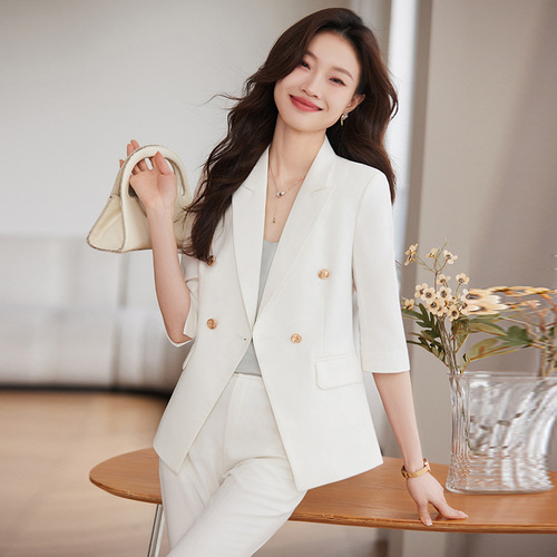 Yellow suit suit for women 2024 spring and summer thin three-quarter sleeves high-end professional wear small man suit overalls