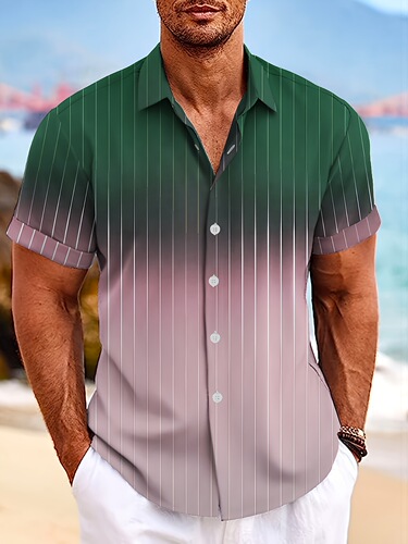 men's summer casual striped gradient short sleeve shirt