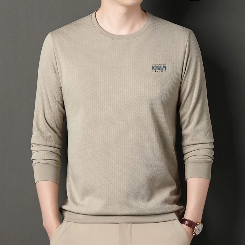 Трансграничный свитер с круглым вырезом и длинным рукавом, Новинка осени, 2023, свободная Базовая рубашка для мужчин среднего и молодого возраста, тонкая футболка Иньхуа