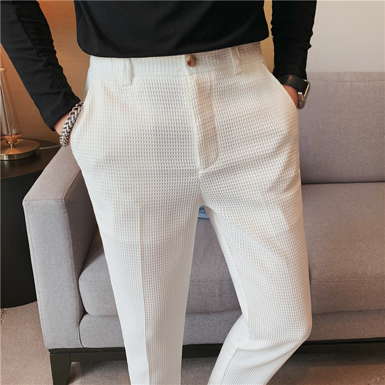 Pantalon décontracté droit gaufré à la mode et simple de marque tendance paresseuse, pantalon slim à petite jambe, pantalon d'affaires suspendu_voghion.com