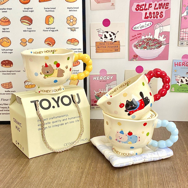 Cute perro de cerámica taza de agua de pareja de chicas taza de oficina taza de café regalo de cumpleaños taza de cerámica