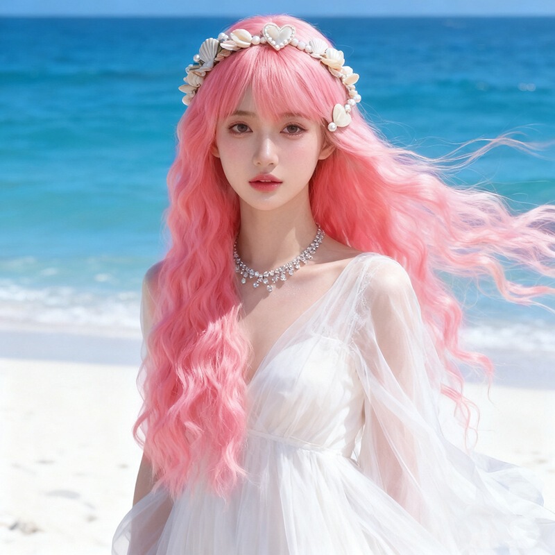 Pink Wig for Women with Long Hair, Atmospheric Long Curly Hair, Simulated Full Headgear, Lolita Wool Curls, Factory Ready Stock Wholesale