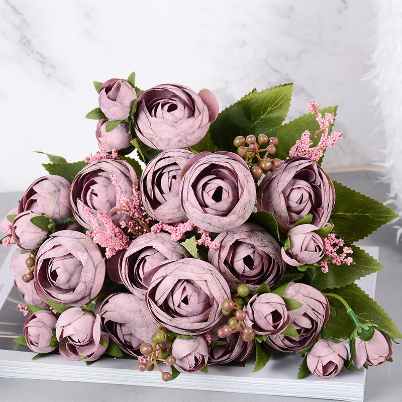 European simulation 5 head snowflake big tea bud flower wedding decoration bouquet silk flower plastic fake flower ornaments simulation Rose