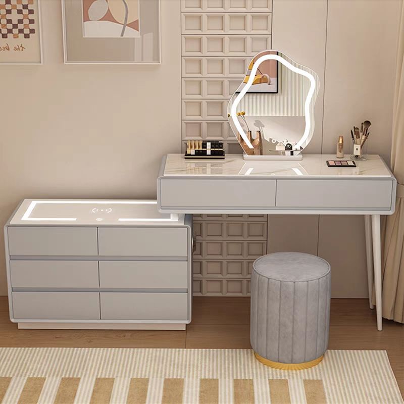 그레이 120cm 테이블 + 캐비닛 + 구름거울 + 원형스툴