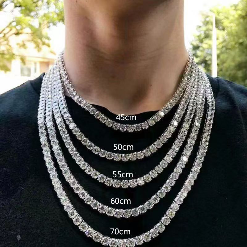 European and American Cross-Border Hot-Selling Exquisite Zircon Tennis Hip-Hop Necklace Jewelry for Women and Men, Popular Accessories Wholesale