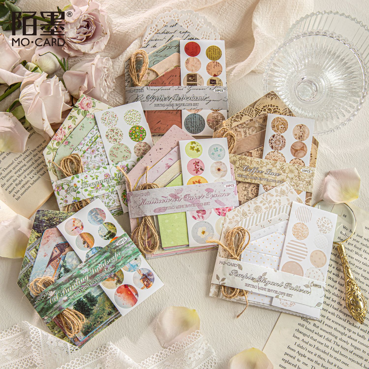 Mo Mo Ivory White Mini Sobres Set Post Time Series Confesión retro Cartas de amor Almacenamiento de tarjetas de felicitación