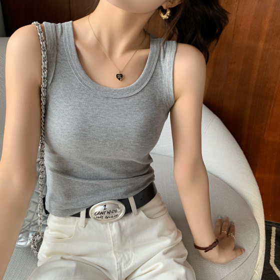 Camisole Women's Outer Wear 2024 Summer New Style Wide Shoulder Straps Versatile Pullover Inner Bottoming Sleeveless Top