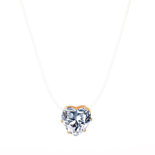 Cross-border new transparent invisible fishing line necklace, personal temperament zirconia heart lockchain, mermaid tear necklace, trendy