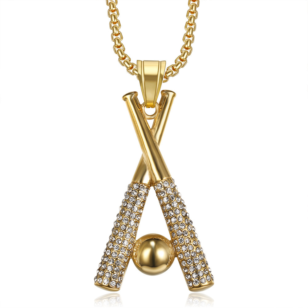 1 Piece Quantity Party, Street Occasion Titanium Steel Material Hip-Hop Baseball Bat Titanium Steel Plating Rhinestones 18K Gold Plated Men's