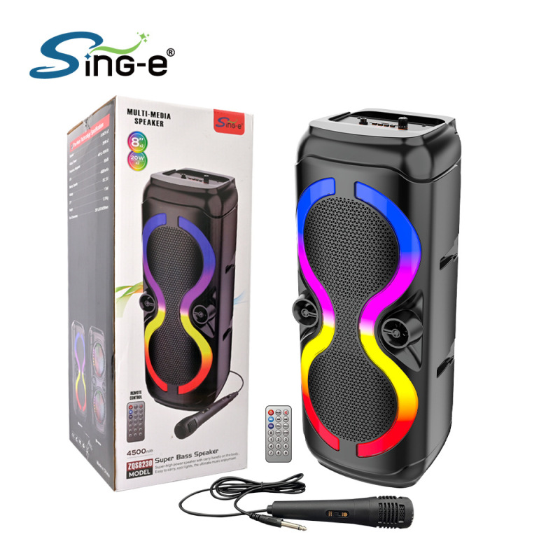 SING-E ZQS-8230 デュアル 8inch Bluetooth スピーカーは、FM 多機能スピーカー RGB ライトとマイクを挿入できます|undefined