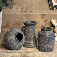 陶磁器の花瓶は寂しい風の新しい中国式の復古の粗い陶器の日本式は古い泥の瓦の粗い陶器のたらいをして乾いた花の家庭の生け花を挿します。