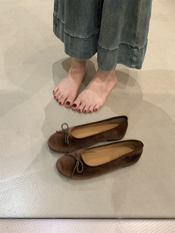 法式芭蕾鞋蝴蝶结圆头浅口平底单鞋女2025春秋软底豆豆玛丽珍鞋子|undefined