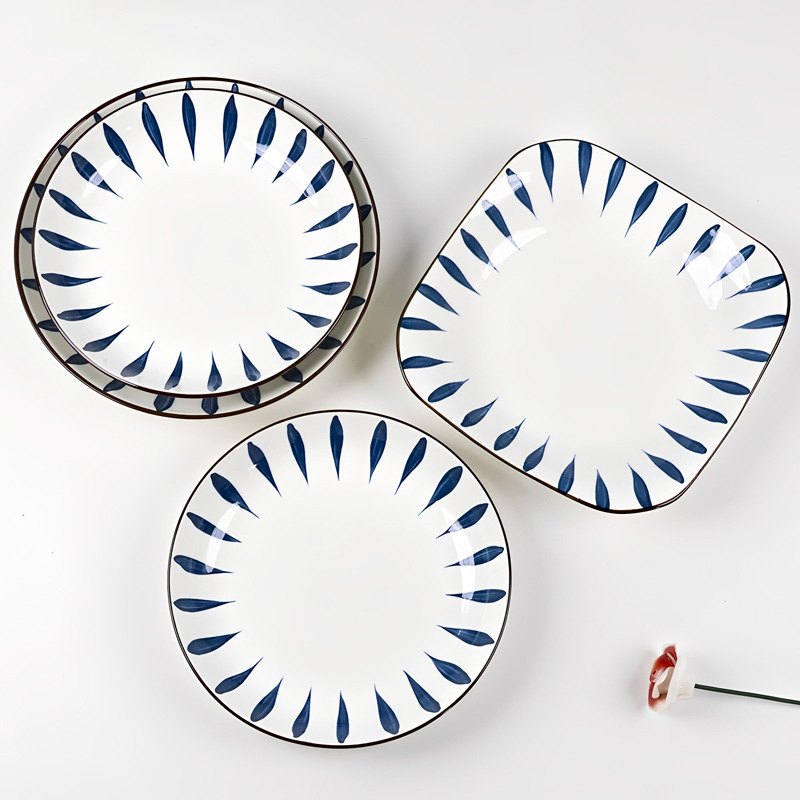 접시 2-6 접시 언더글레이즈 컬러 세라믹 식기 가정용 도자기 접시 사각 접시 특수 모양의 접시 간단한 디스크 접시