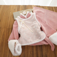 粉色新中式改良旗袍搭马甲两件套2024年冬新款加绒加厚年轻日常穿