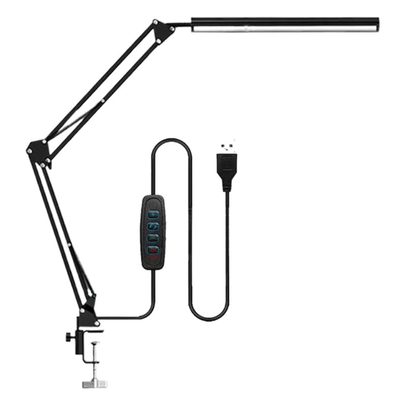 Lámpara de escritorio LED con protección ocular, plegable de metal, adecuada para estudiar, leer, tatuajes, arte de uñas, lámpara de escritorio USB universal de brazo largo ajustable