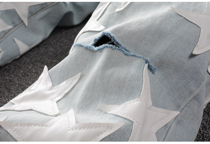 Jean homme slim fit élastique avec trous aux genoux et étoiles_voghion.com