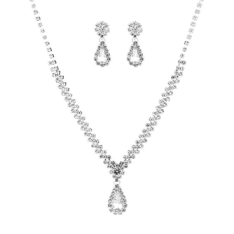 新商品のアクセサリーの卸売金属のダイヤモンドのネックレスのイヤリングの2つのセットの結婚式の花嫁のアクセサリーのセットの組み合わせ|undefined
