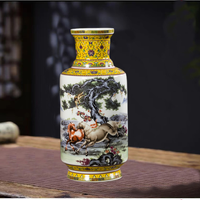 Modern Chinese Jingdezhen porcelain with hand-painted floral design, arrow sleeve, study room, office, antique shelf decoration, ornament