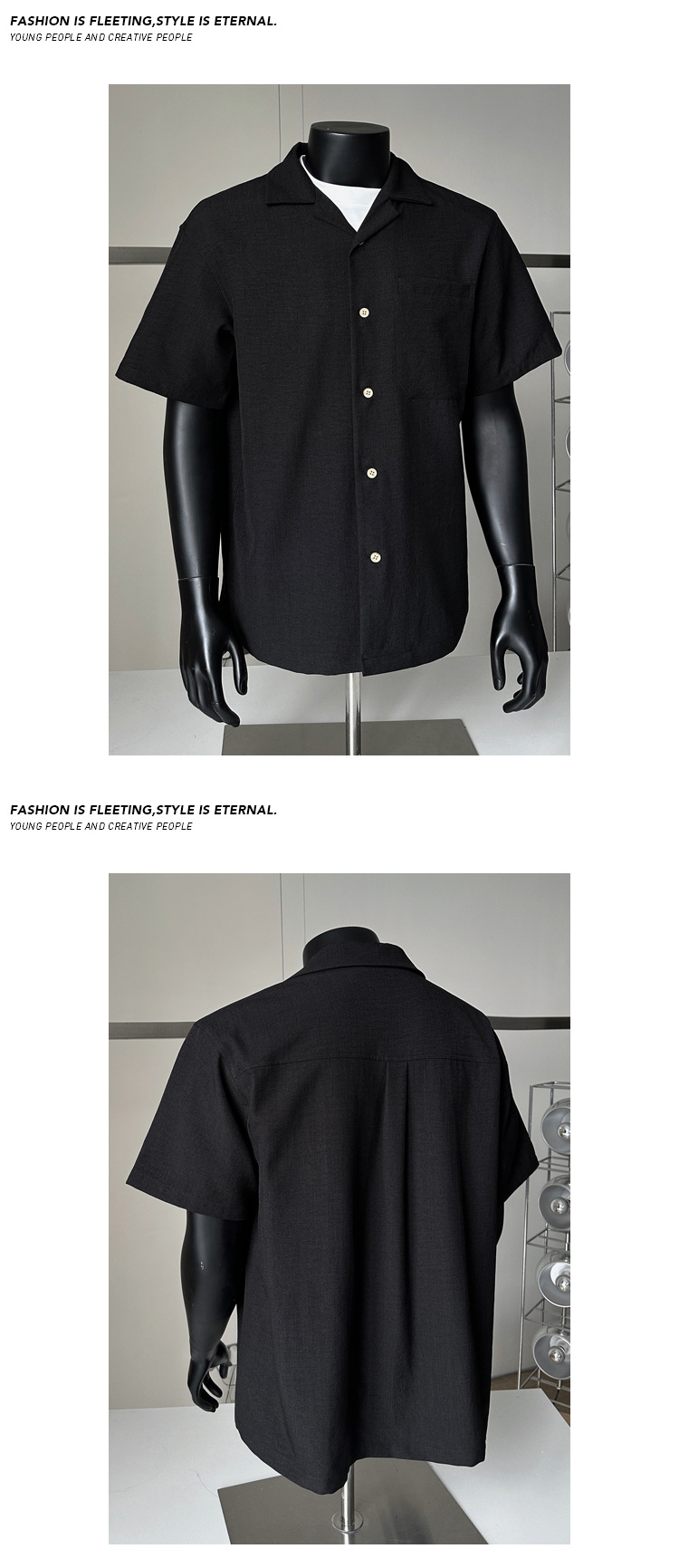Herren Kurzarm Leinenhemd Oversized Hong Kong Style Sommer_voghion.com