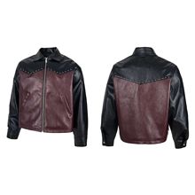 2025秋冬新款E@RD忧郁的富二代拼色休闲夹克皮衣男女同款一件批发