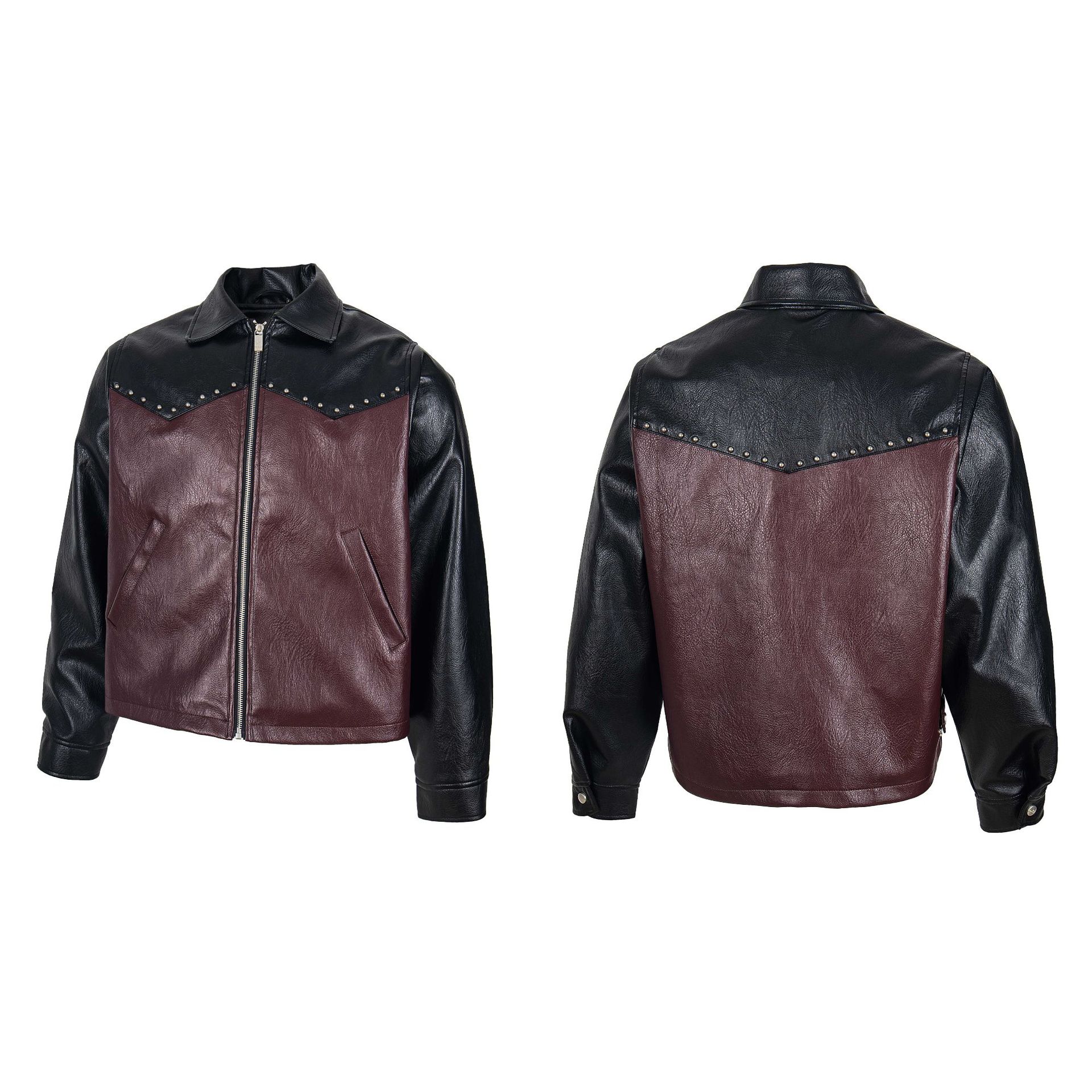 2025秋冬新款E@RD忧郁的富二代拼色休闲夹克皮衣男女同款一件批发