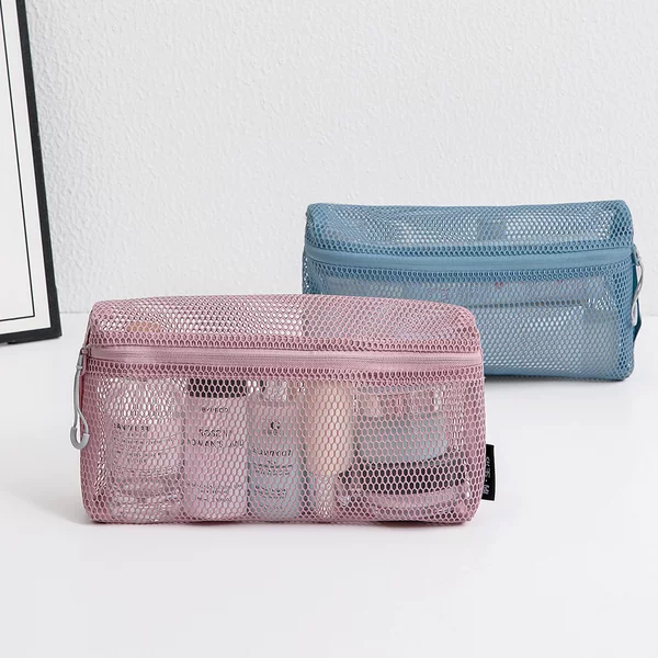 New Mesh Cosmetic Bag for Women, Portable Mesh Travel Toiletry Bag, Transparent Storage Bag, Small Bag, Cosmetic Brush Bag