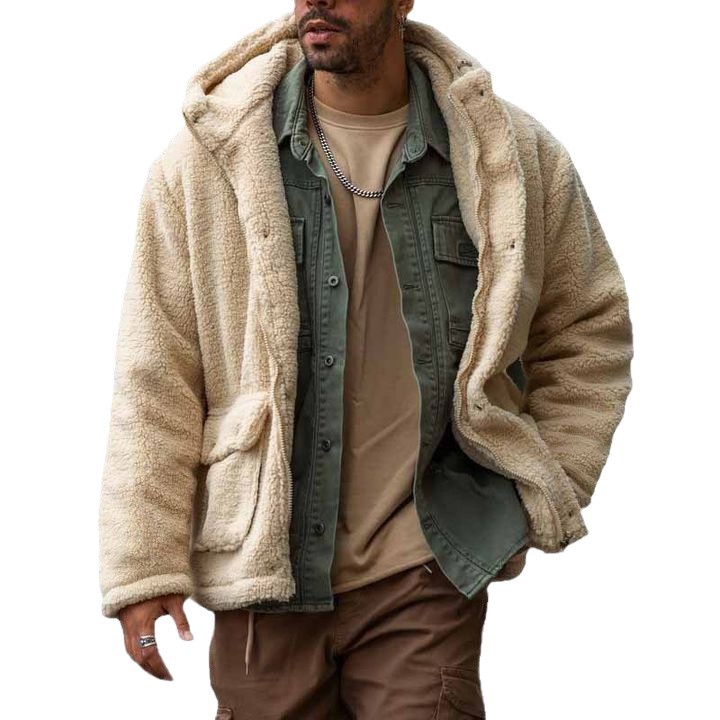 Men's Autumn/Winter Hooded Solid Color Coat With Fleece Fabric-Casual Fashion Trendy Style_viptrois.com