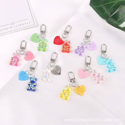 软萌少女心彩色小熊钥匙扣挂件字母桃心金属挂牌学生情侣包包装饰