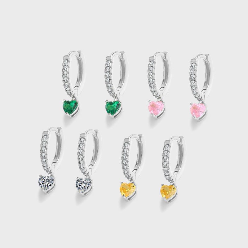 2g Weight 925 Sterling Silver Ear Needle Material 1 Pair 925 Sterling Silver Zircon 925 Sterling Silver Earrings Heart Shape Drop Earrings