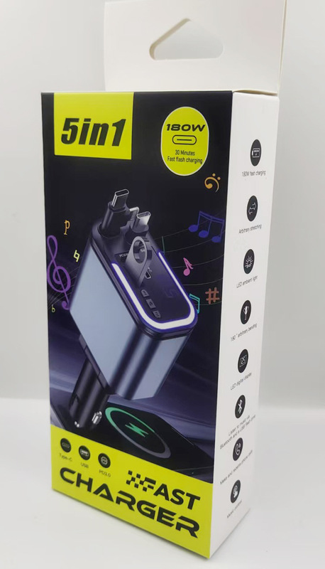 180W多機能Bluetooth車載超高速充電1-5、格納式ケーブル付き車用MP3プレーヤーデュアル高速充電|undefined