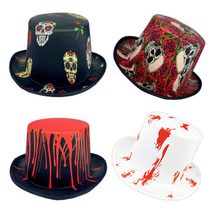 Halloween Knitted Cloth Bloody Lincoln Hat Ghost Festival Lincoln Skull Hat Black Lincoln Hat Bloody Hat