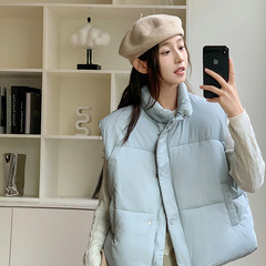 浅蓝色无袖立领羽绒棉服马甲女冬季新款小个子短款保暖面包服外套