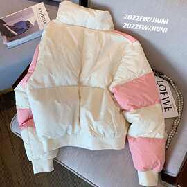 粉白撞色格子立领夹新品面包服外套女秋冬新款甜美减龄新品服洋气