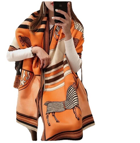 New scarf for women, imitation cashmere autumn and winter Korean style horse double-sided shawl thickened warm scarf one piece drop shipping